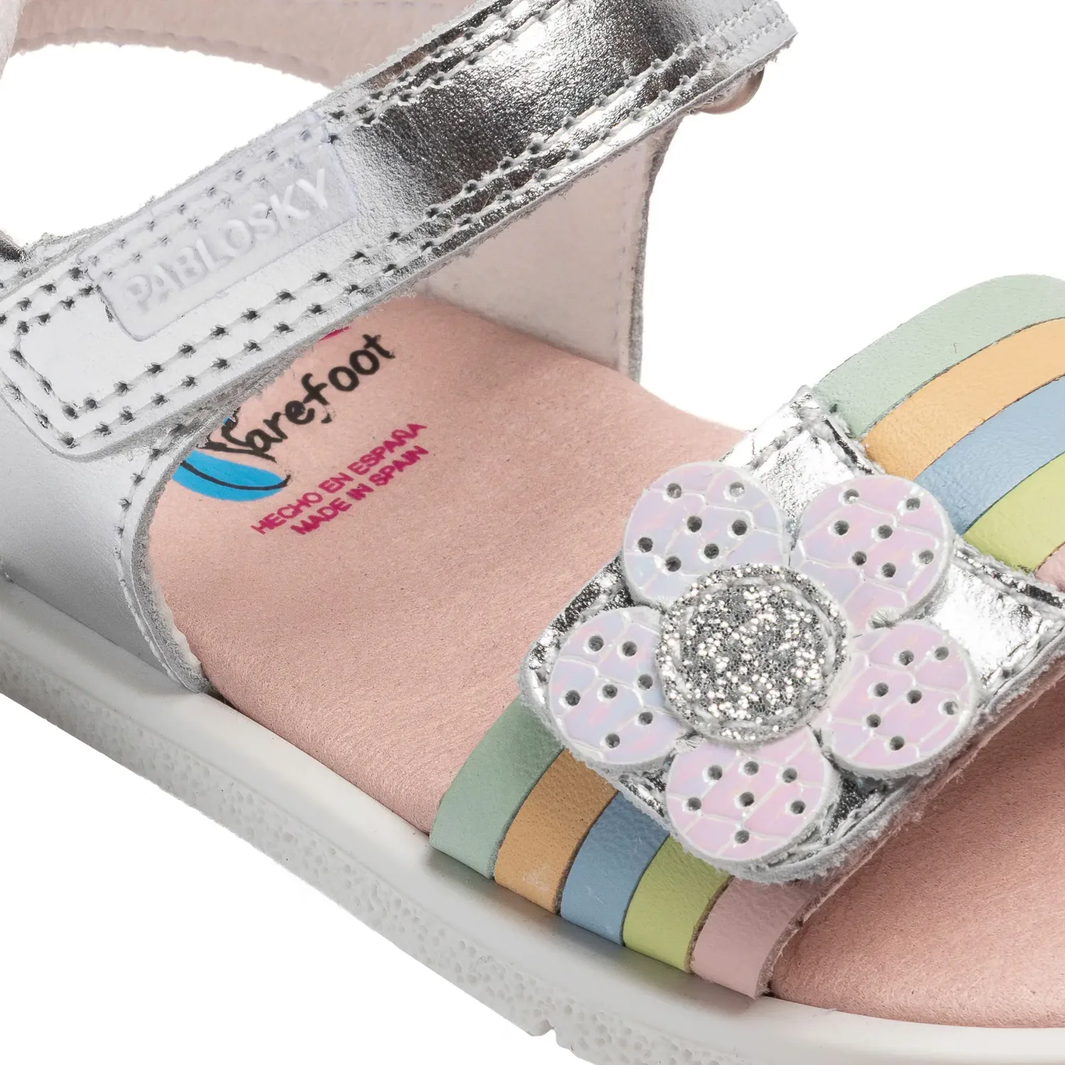 Сандалии для маленькой девочки barefoot с застежкой-липучкой Pablosky, серебро — фото 2