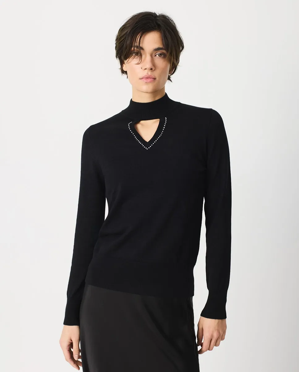 

Женский джемпер с воротником-перкинс и деталями hotfits по краю Escorpion, черный