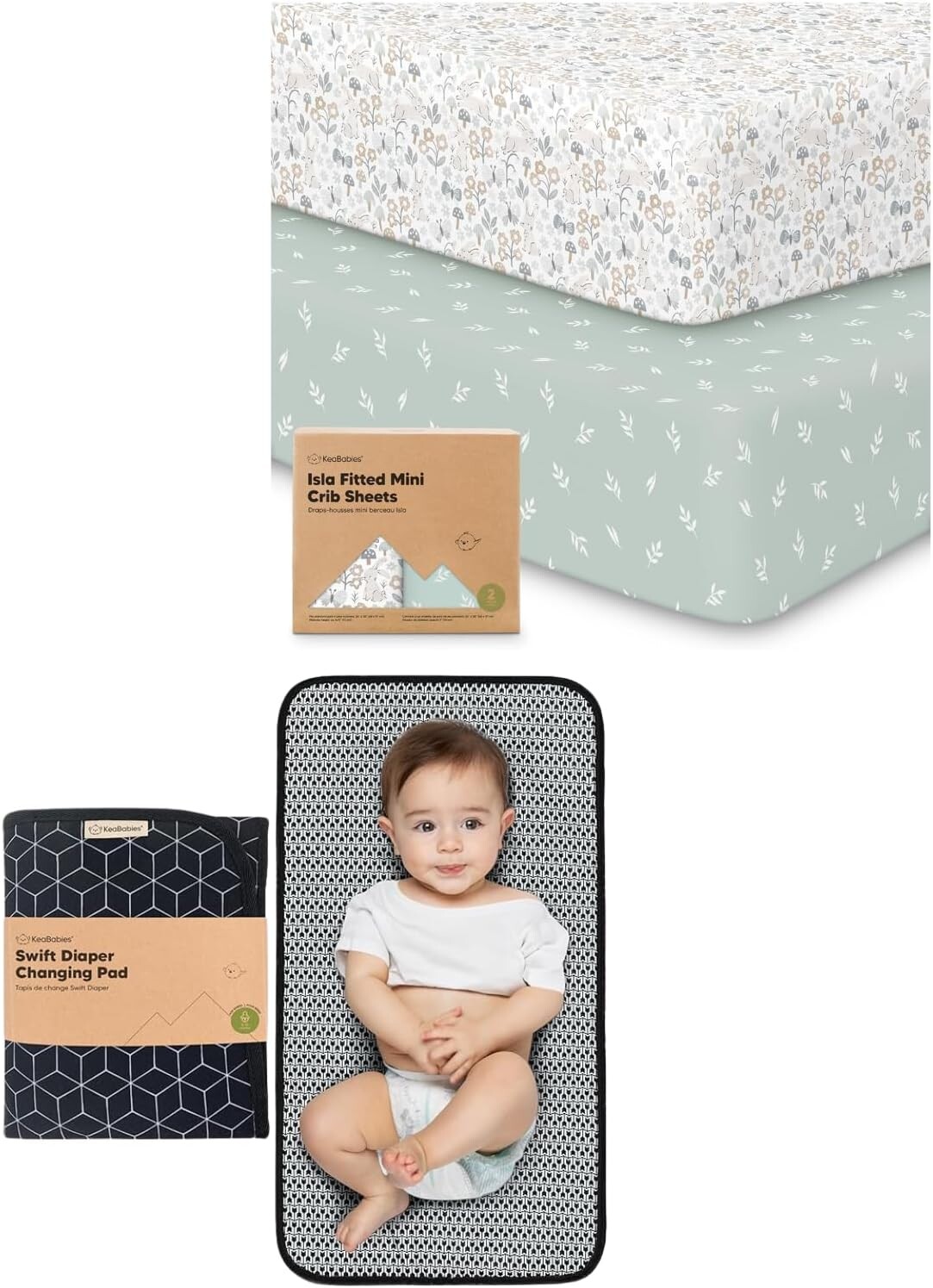 

Встроенные простыни Keababies Pack and Play, 2 мини-простыня для кроватки и переносная подставка для пеленания - Встроенная простыня для матраса Pack and Play - Водонепроницаемый складной коврик для пеленания ребенка