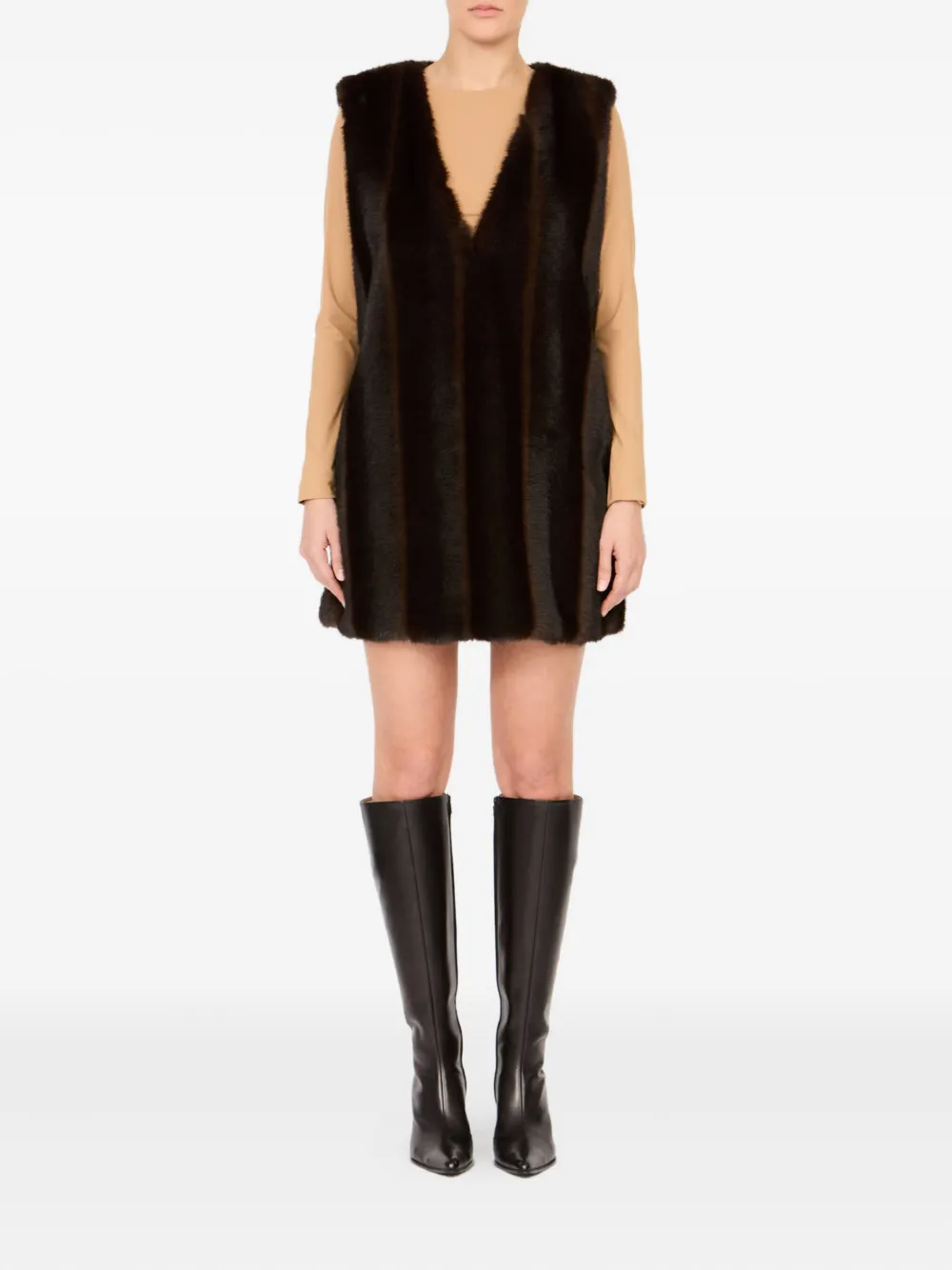 Платье мини из искусственного меха MM6 Maison Margiela, черный — фото 2