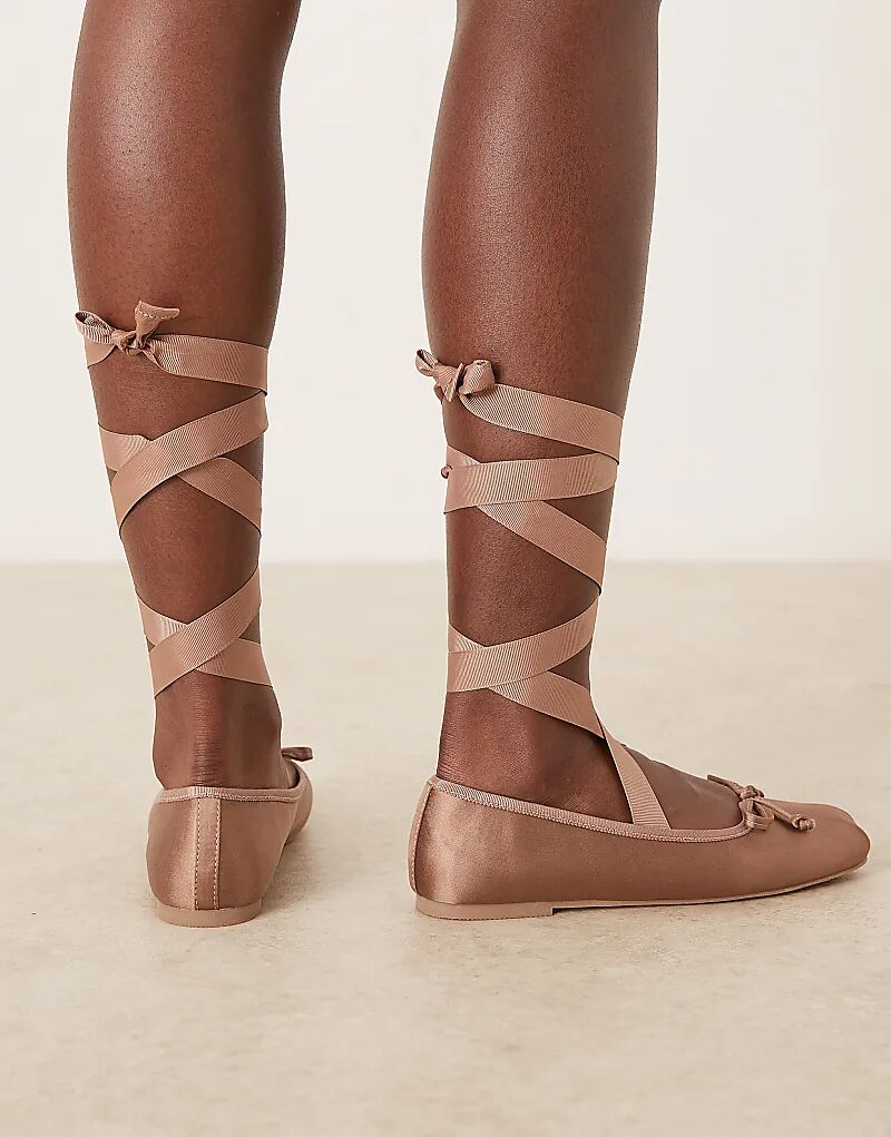 Балетки Lorene с бантом и завязками на ногах из розового атласа ASOS DESIGN — фото 2