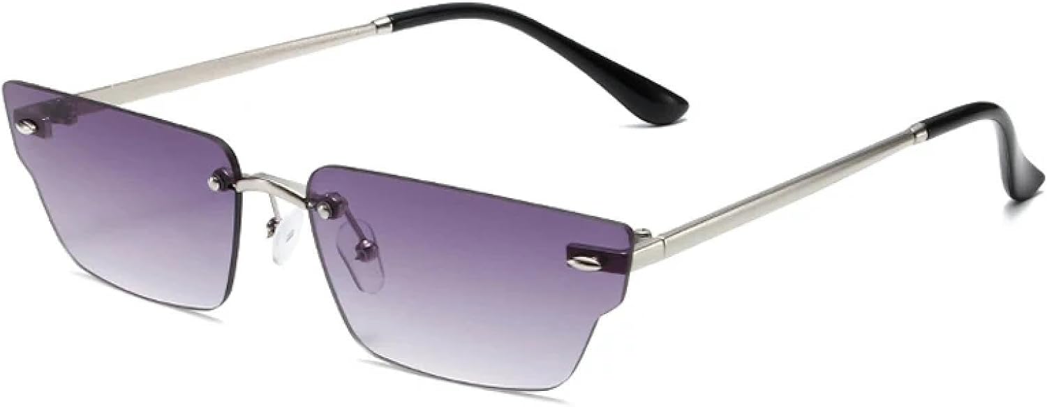 

Солнцезащитные очки с защитой от УФ-излучения UV400 для женщин и мужчин | Маленькие безободковые очки с прозрачными линзами с градиентом цвета "океан" | для занятий спортом на открытом воздухе DSVIGF, Silver Gray Gradient