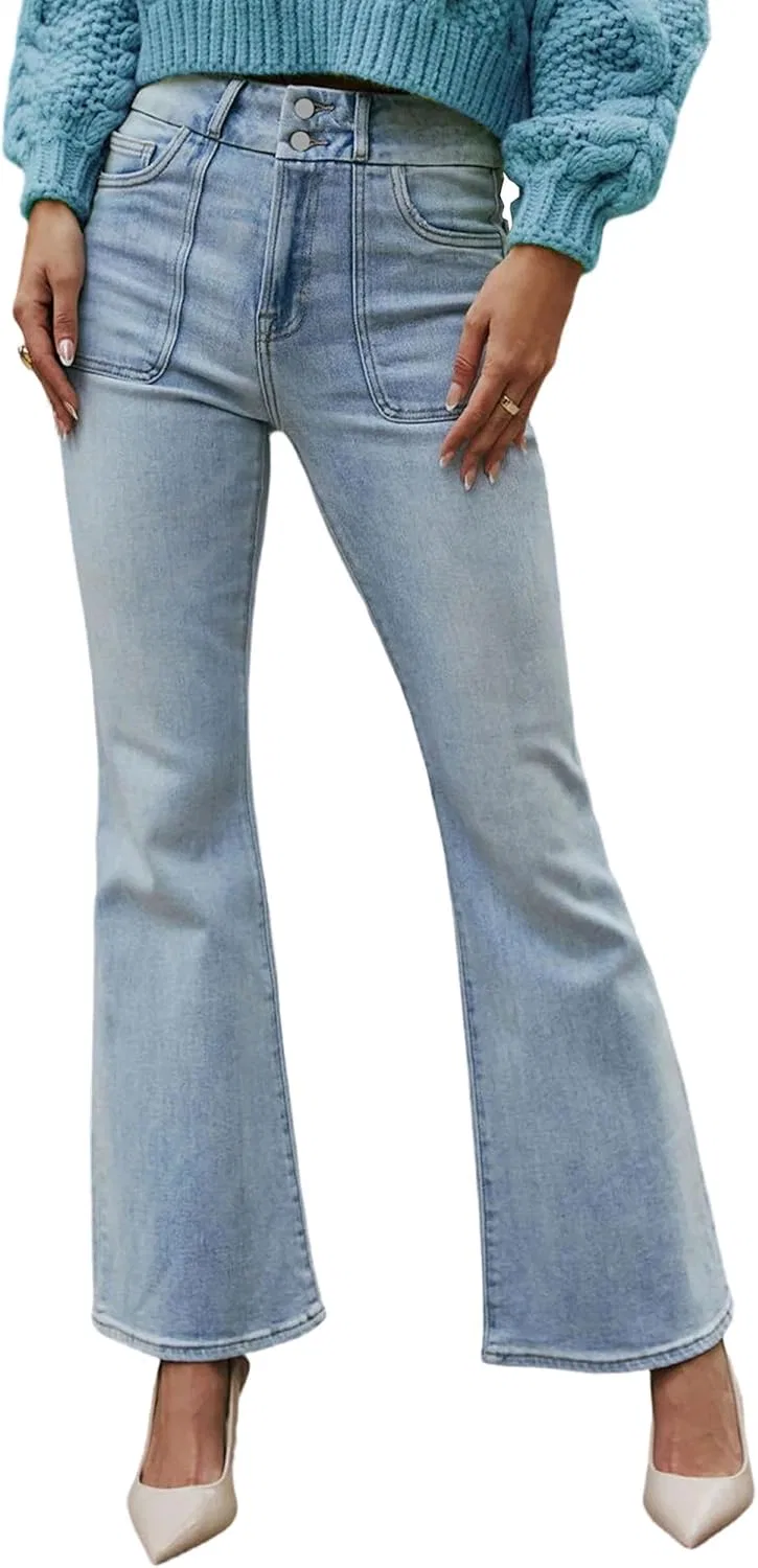 Джинсы клеш Women’s Casual Mid Rise Flared Denim Jeans, Light Blue