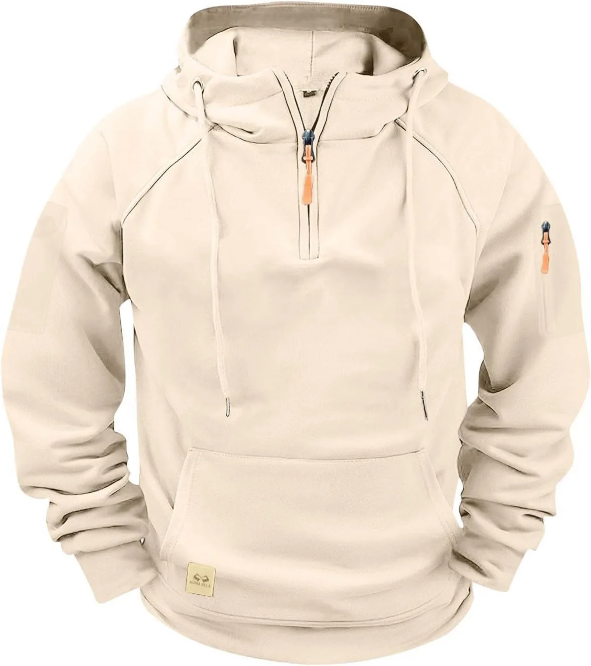 

FZYLQY мужской худи с полумолнией, длинный рукав, с карманом-кенгуру, бежевый