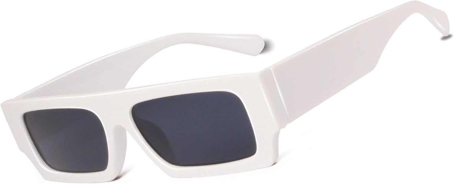 

Прямоугольные солнцезащитные очки, винтажные узкие квадратные солнцезащитные очки в стиле 90-х для мужчин и женщин, модные классические солнцезащитные очки Hanj, White Frame Grey Lens