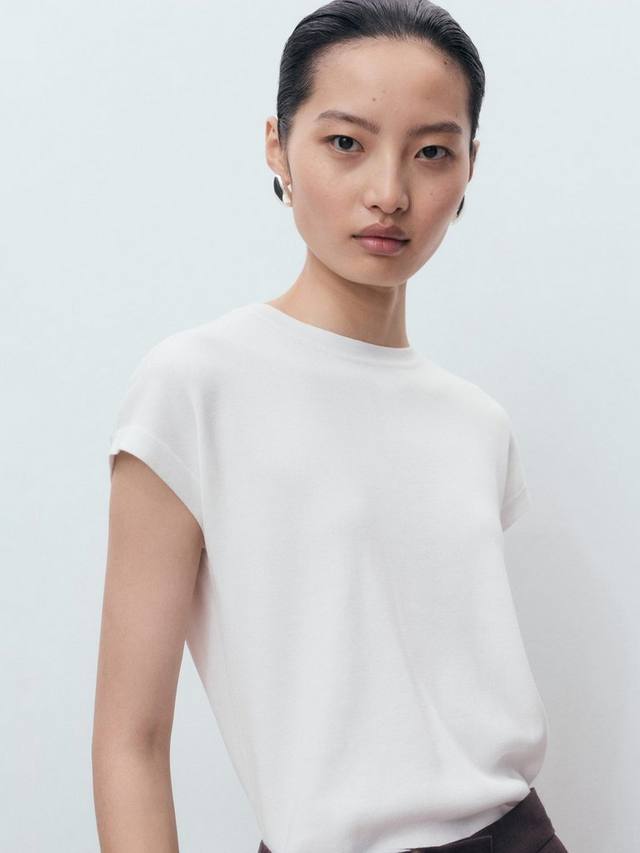 

Garcia хлопковый джемпер с круглым вырезом и короткими рукавами Mango, White