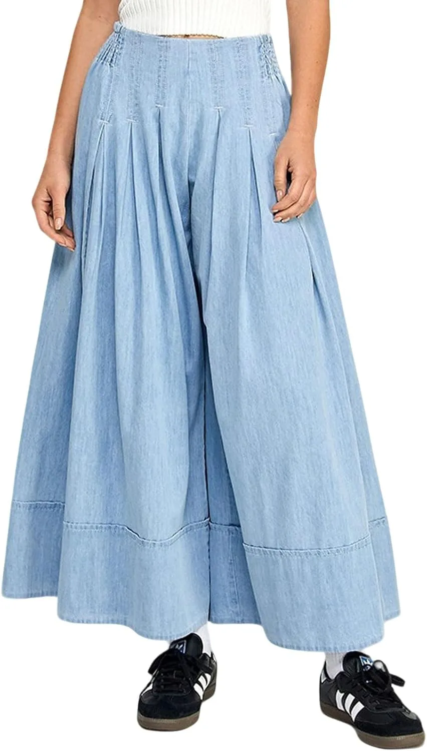 

Женские джинсы Casual с плиссировкой и широкими штанинами loveimgs