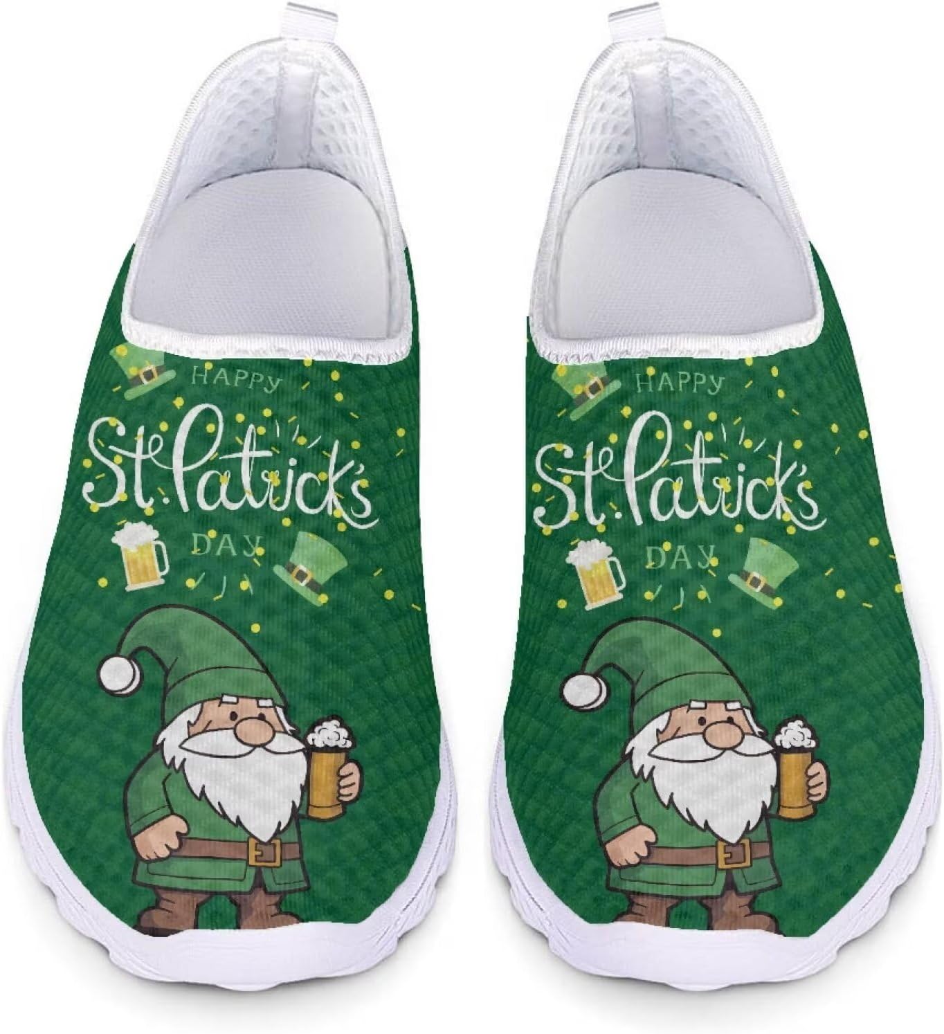 

Кроссовки для ходьбы для женщин и мужчин, спортивные кроссовки, плоская сетчатая обувь, дышащие кроссовки Xixirimido, St. Patrick's Day Gnome