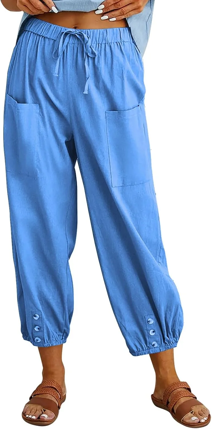 

Женские укороченные брюки с кулиской и широкими штанинами Amlztr