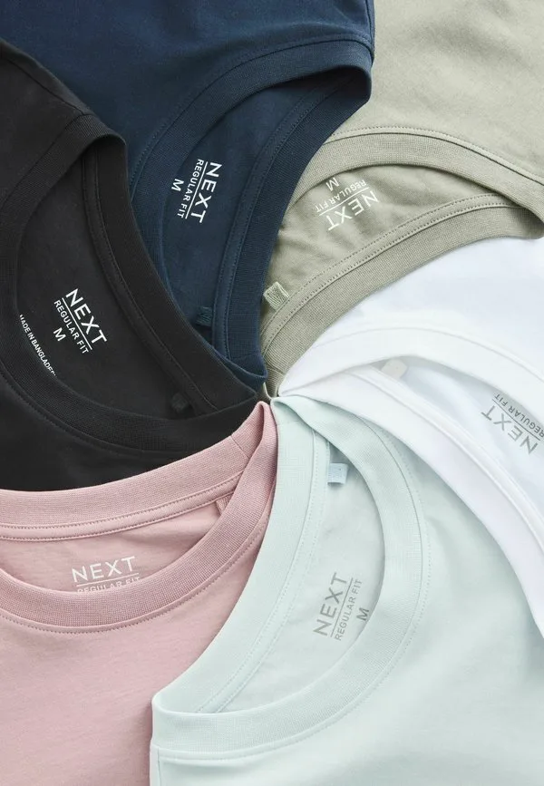 6 стандартных базовых футболок Next, Dusky Pastels Pink Sage Aqua White Navy Black — фото 2
