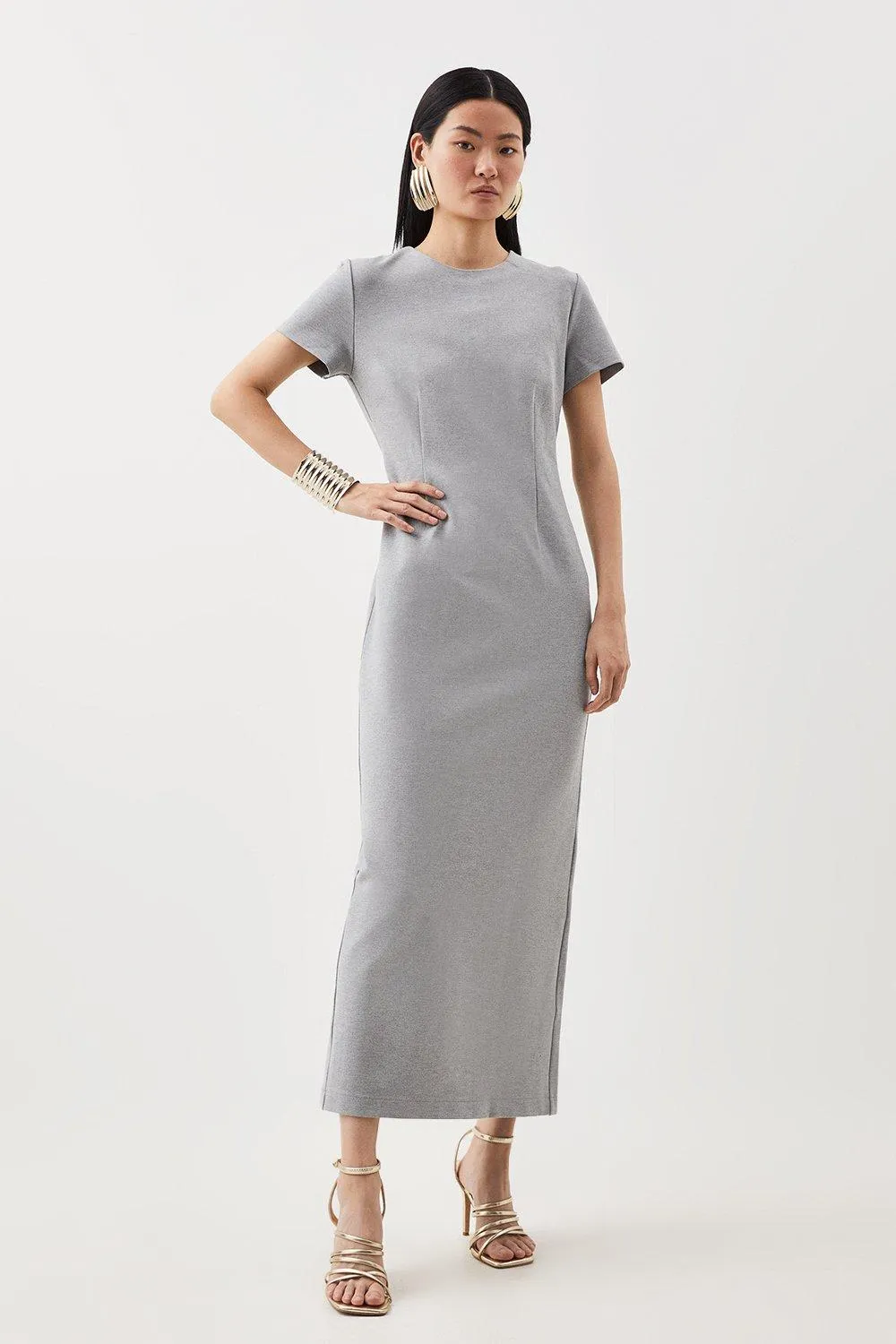 

Платье Midaxi с круглым вырезом Ponte Karen Millen, серый