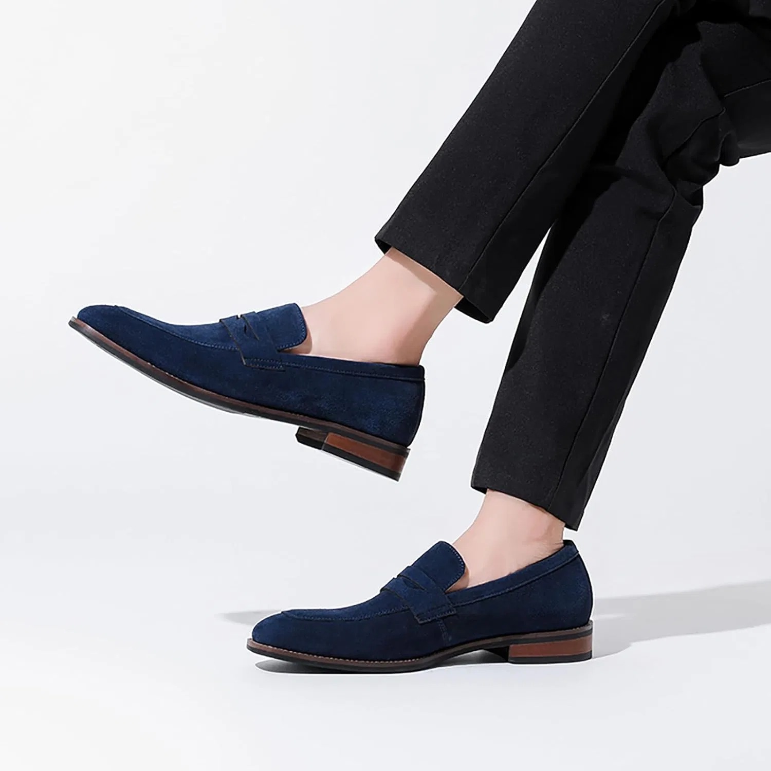 Лоферы мужские из замши, повседневные, Navy Blue — фото 2
