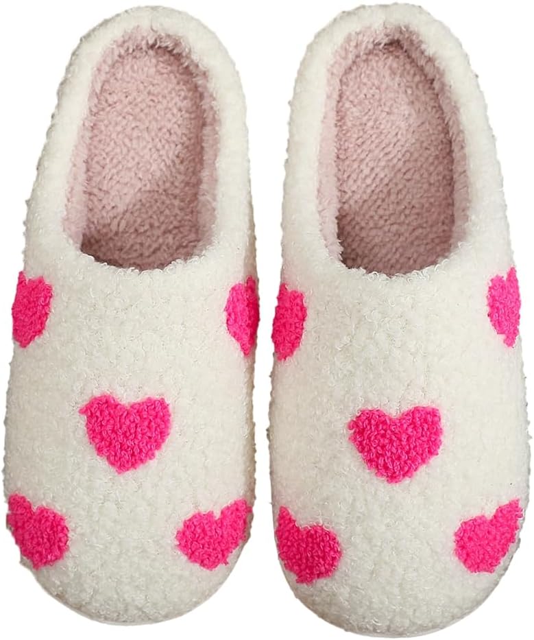 

Тапочки EMGILL Fuzzy для унисекс с милым рисунком мини-сердечек, плюшевые, на липучке, с нескользящей подошвой, подарок на День святого Валентина, белый/розовый