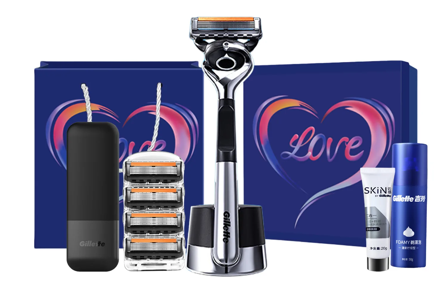Gillette Subtle Sharpness To Smoothness Razors Washable, Smoothness Gravity Box 5 Blades LOVE Box (Includes Magnetic Storage Box+Shaver+Cleanser)