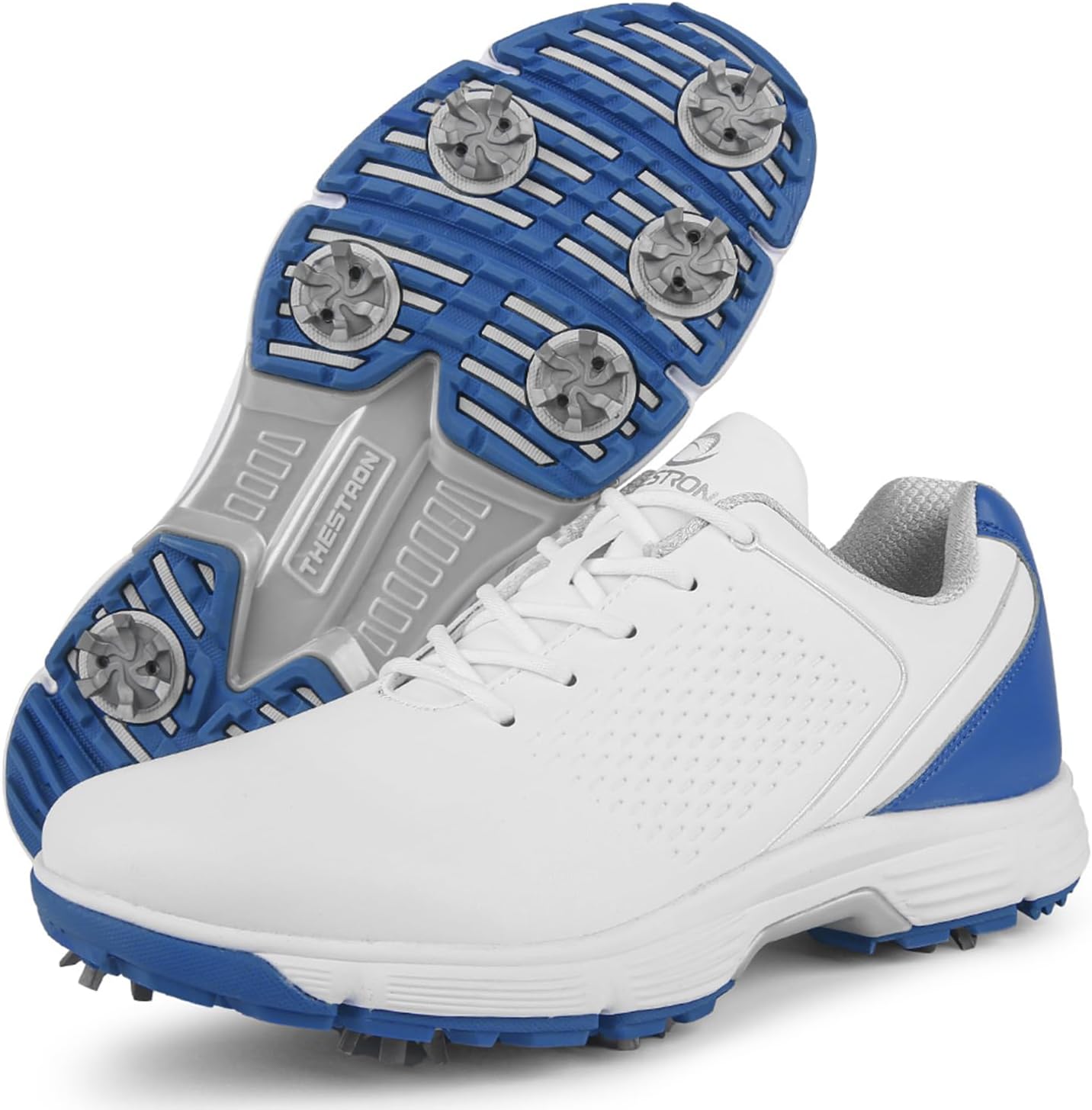 

Водонепроницаемые гольф-кроссовки для мужчин с шипами, мужская обувь для игры в гольф и прогулок на улице Zakey, белый/синий