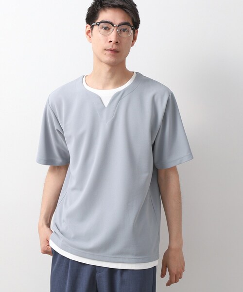 

THE SHOP TK Футболка с короткими рукавами и воротником-стойкой из саржи, THE SHOP TK, светло-серый