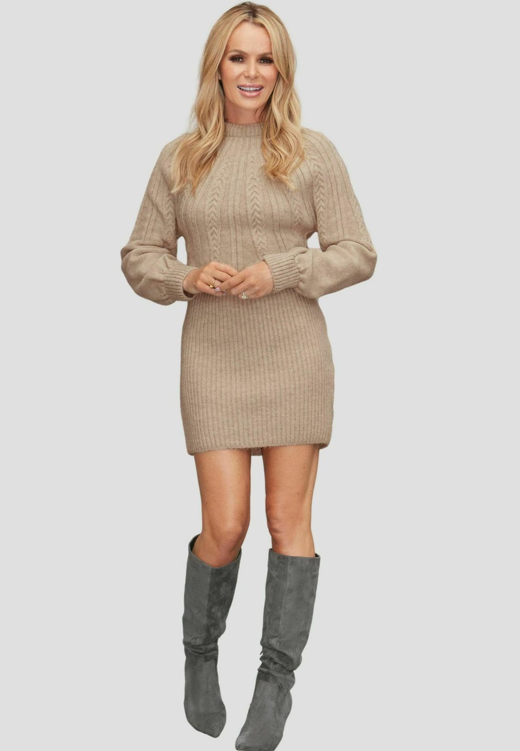 

Платье-футляр SLEEVE CABLE CREW NECK Lipsy, бежевый