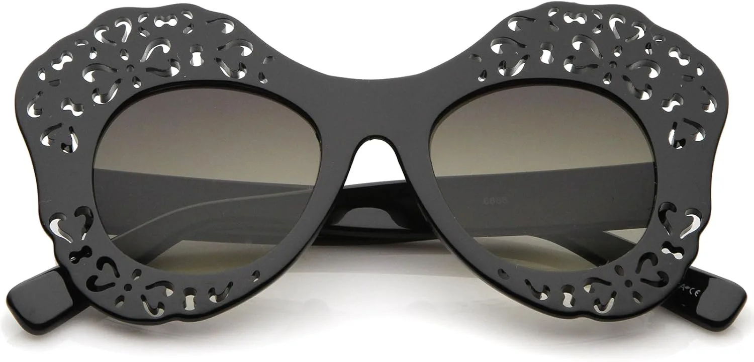 

Женские солнцезащитные очки zeroUV с лазерной перфорацией, цветными зеркальными линзами и крупными линзами в форме бабочки, диаметр линз 49 мм, Black / Lavender