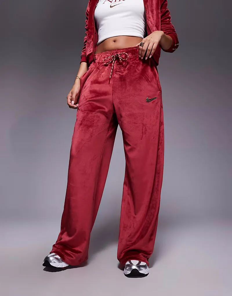 Велюровые спортивные брюки Nike с широкими штанинами, красные — фото 2