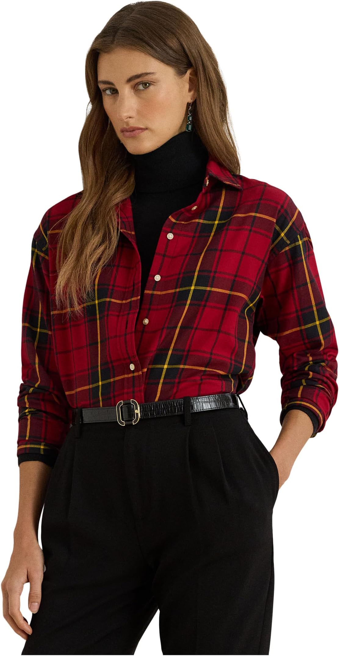 

Женская миниатюрная рубашка свободного кроя из хлопка в клетку Lauren Ralph Lauren, Black/Red