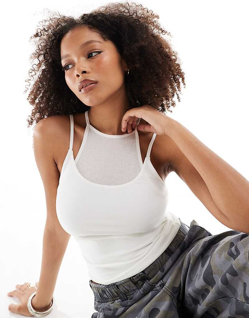 

Приталенная майка цвета слоновой кости с двухслойной сеткой ASOS DESIGN