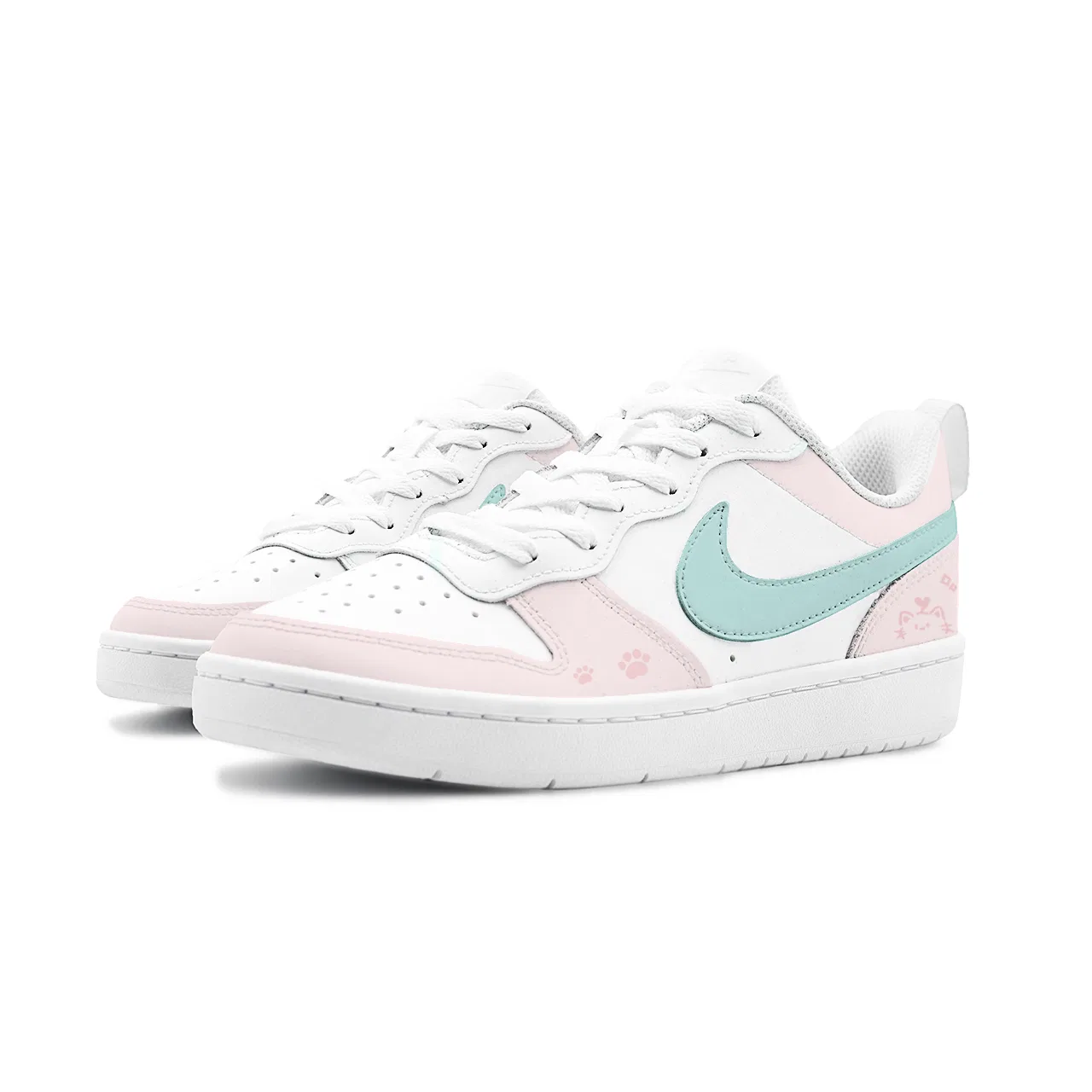 Кроссовки для скейтбординга детские Court Borough 2 HEY Pink Cat Cyan cushioning abrasion resistant slip resistant low top Nike, Pink Green — фото 4