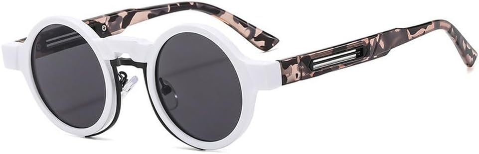 

Маленькие круглые солнцезащитные очки в стиле ретро-панк с градиентным переходом цвета, защита от ультрафиолета UV400, модные солнцезащитные очки для женщин и мужчин SKFGNX, White Pattern Gray