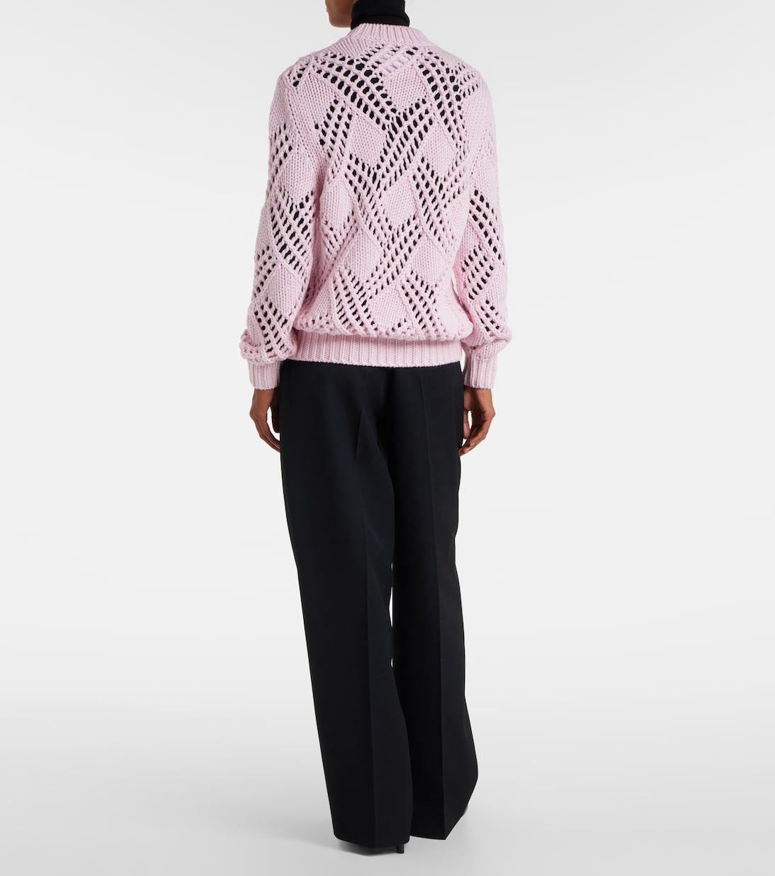 Свитер из натуральной шерсти с кружевной отделкой Jil Sander, Candy Pink — фото 3