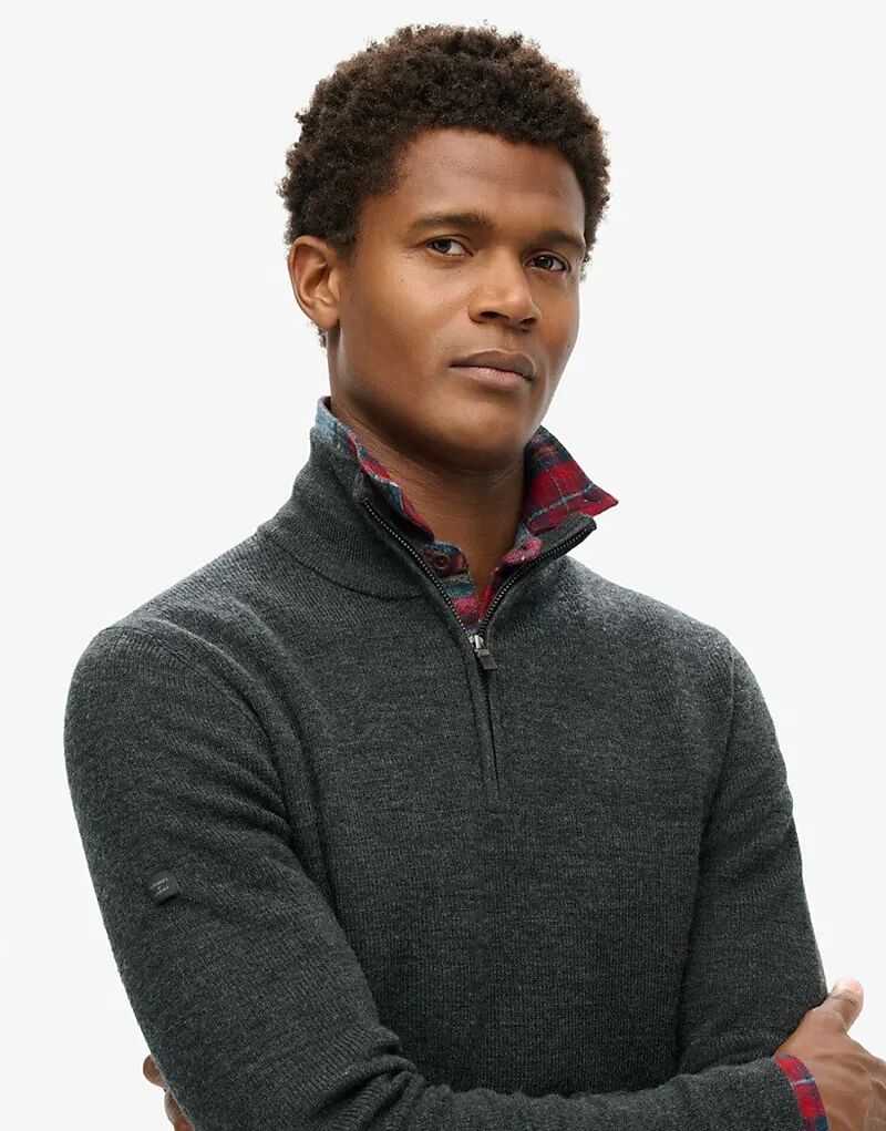 

Джемпер Superdry Merino с застежкой-молнией на половину длины в темно-угольном меланжевом цвете