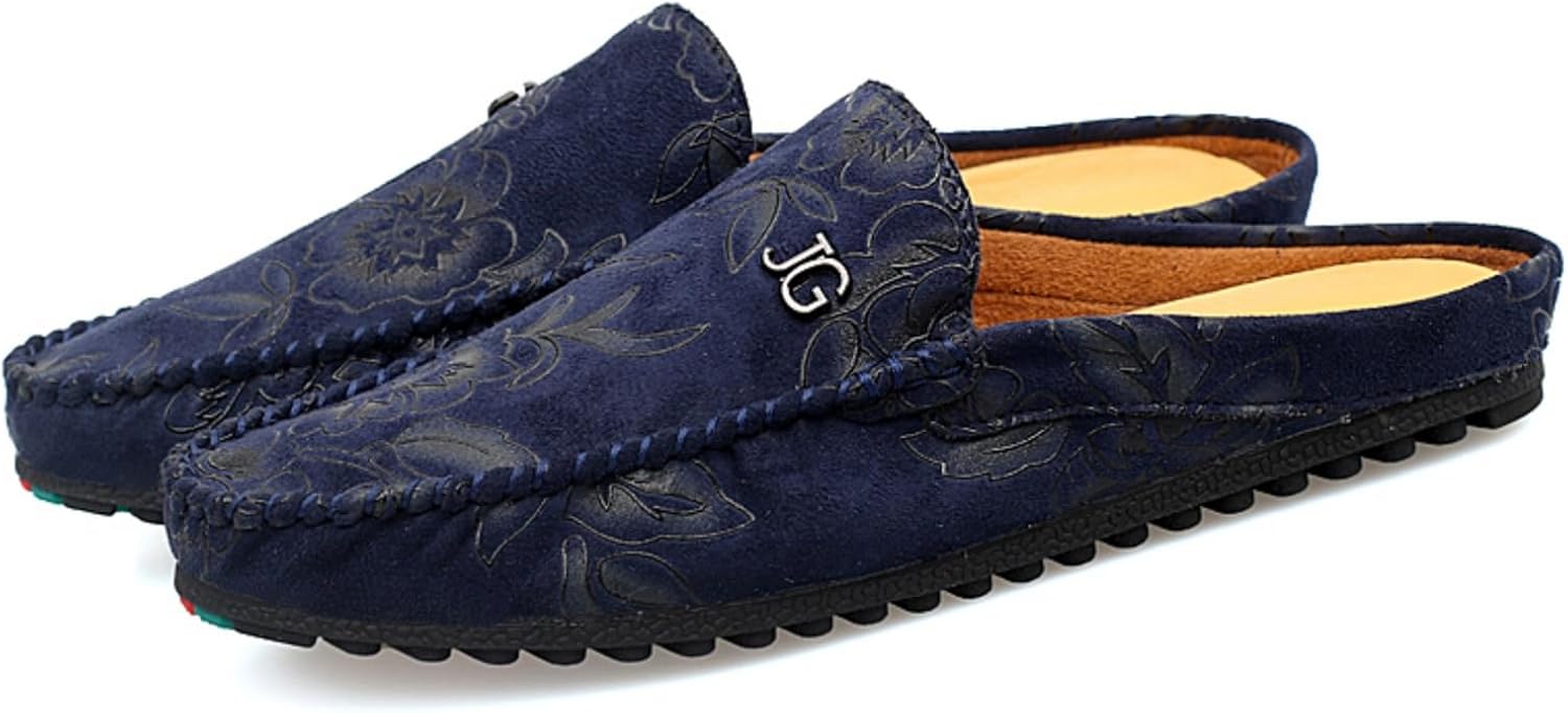 

Мужские кожаные лоферы с цветочным узором - стильные полумокасины, легкие и удобные, гибкие слипоны для улицы и моды Kpdwfms, синий