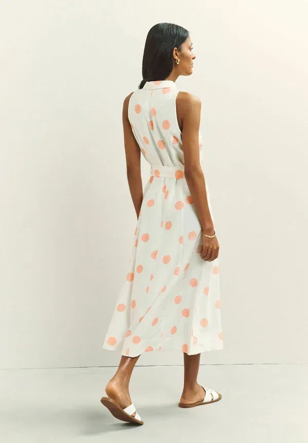 Платье-рубашка Next Petite fit halter shirt midi belted dress, белый/розовый горох — фото 2