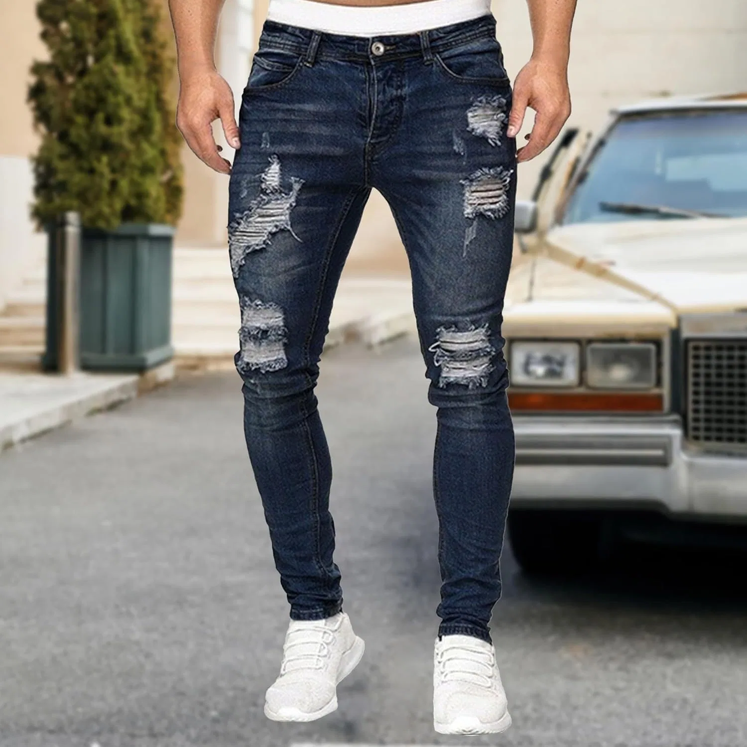 Джинсы рваные, Skinny, Dark Blue — фото 2