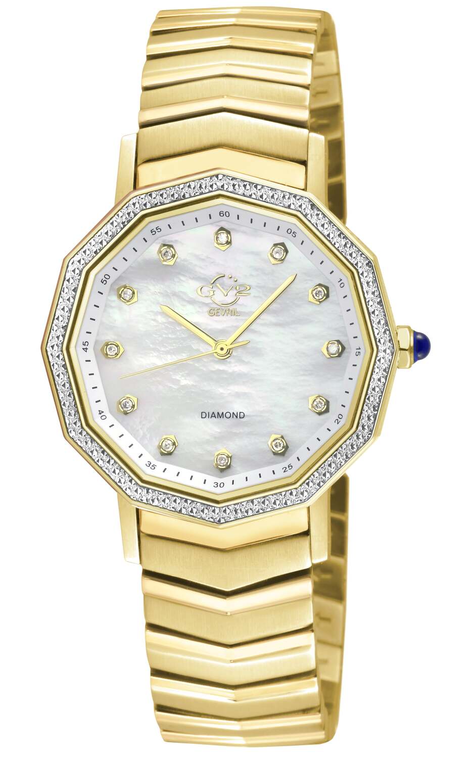 

Женские часы GV2 Spello II с корпусом из ионного золота, белым циферблатом MOP и браслетом из ионного золота Gv1, золотой