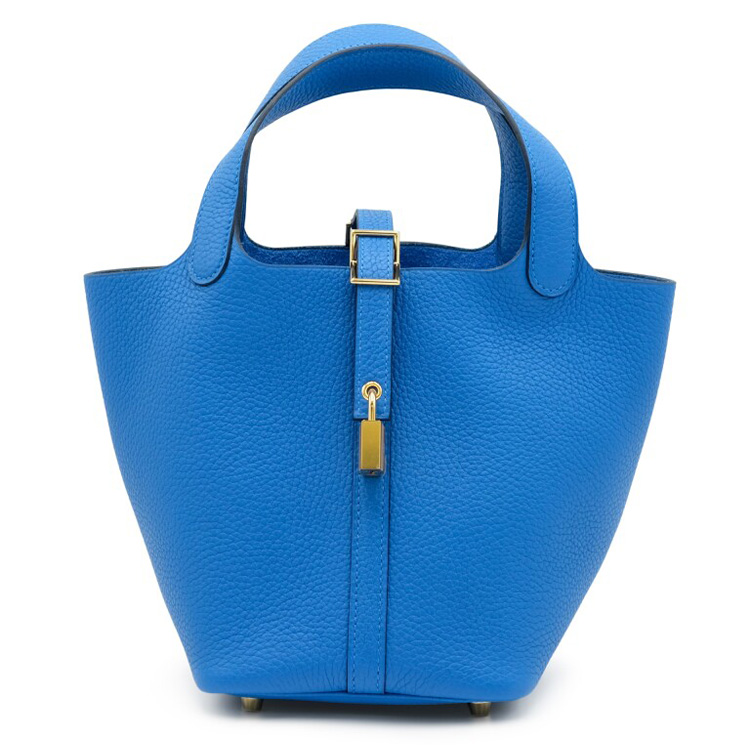 

Пикотин Лок Клеменс Бычья кожа Сумка-корзинка Сумка-ведро Женская I7 Блю Зелиж Мозаичный синий HERMES