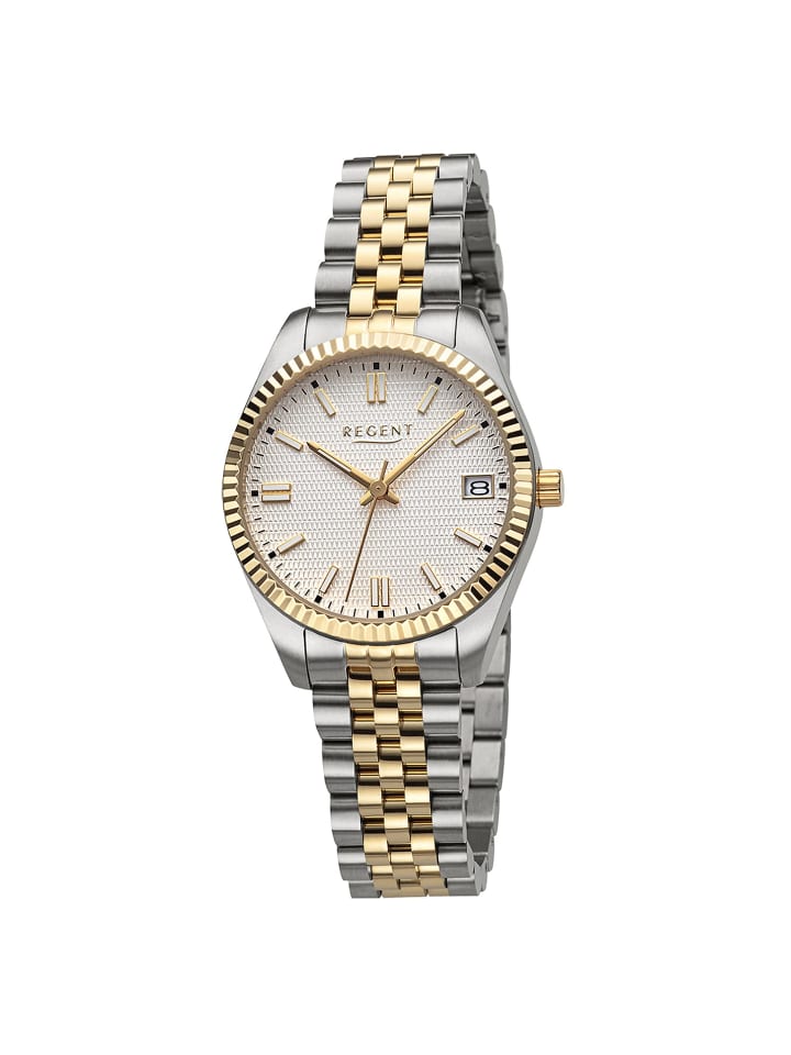 

Аналоговые наручные часы, серебро/золото, средний размер (примерно 34 мм), металлический браслет Regent