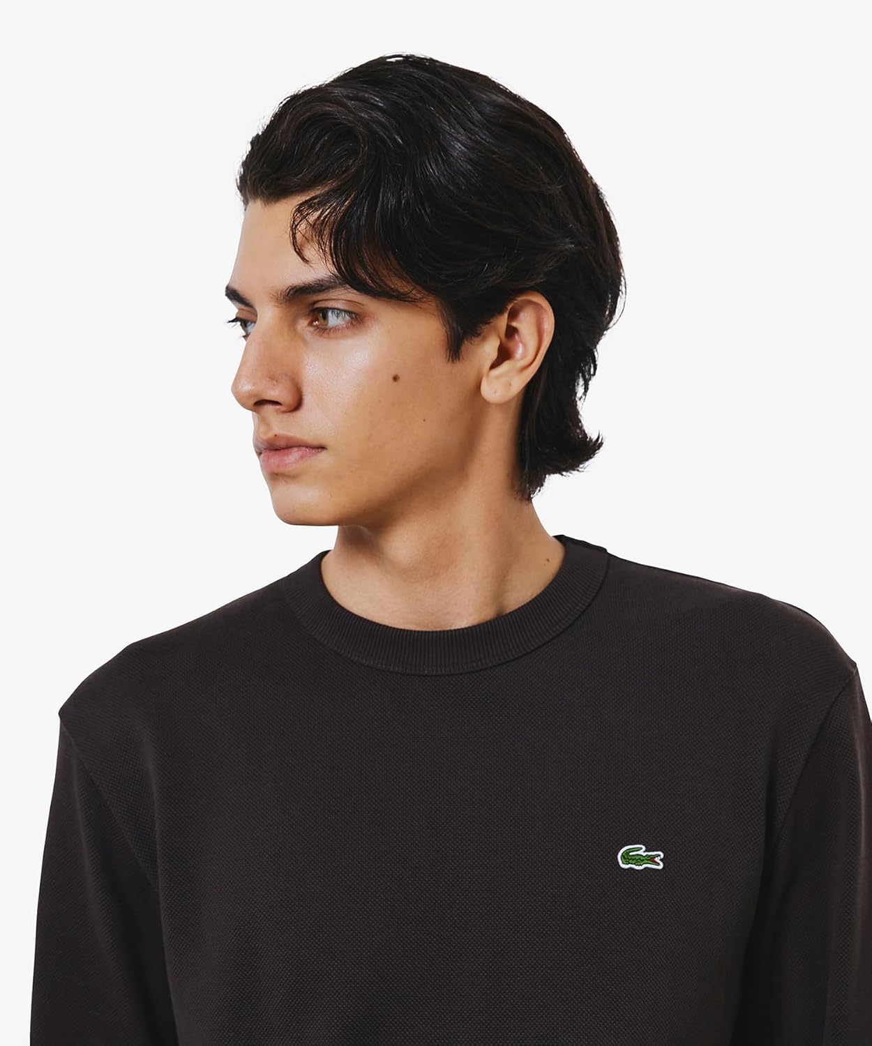 Мужская классическая футболка с длинным рукавом и объемным пике от LACOSTE (Официальная версия), темно-коричневый — фото 3