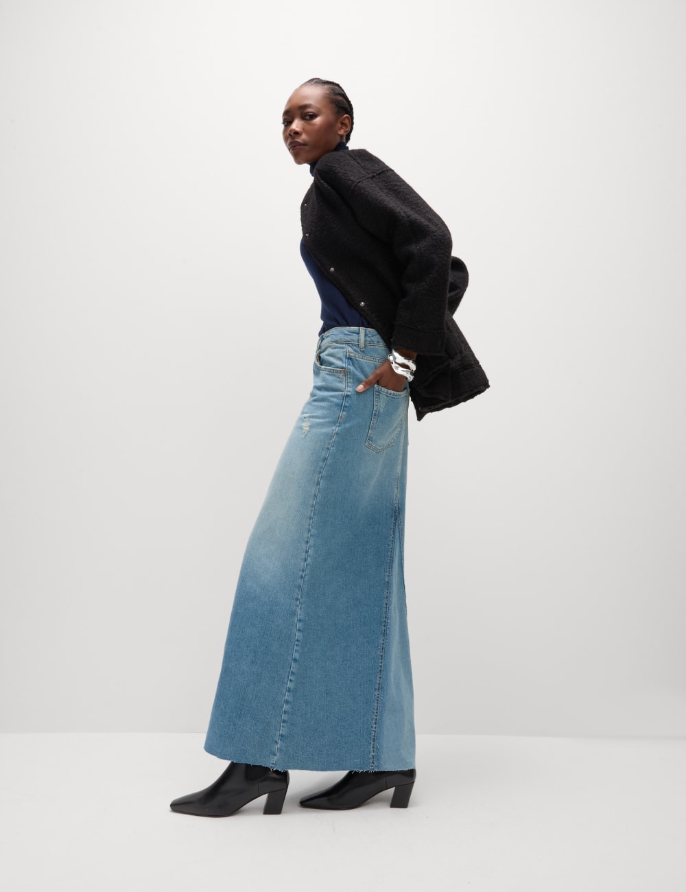 

Юбка макси А-силуэта из чистого хлопкового денима Marks & Spencer, цвет Denim