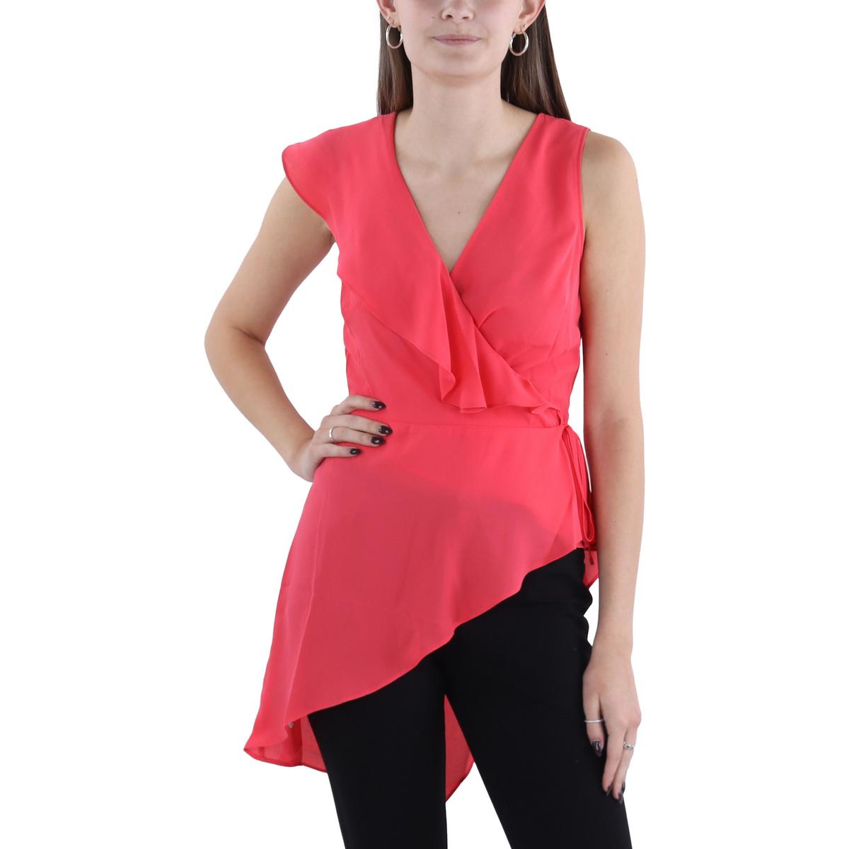 

Женский асимметричный топ с оборками и запахом BCBGMAXAZRIA, цвет geranium