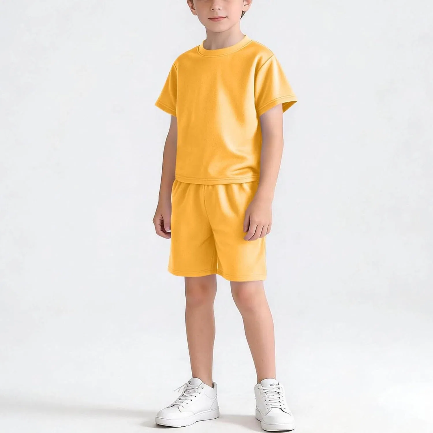 Детский спортивный костюм с футболкой и шортами AOREUGL, A05-yellow — фото 4