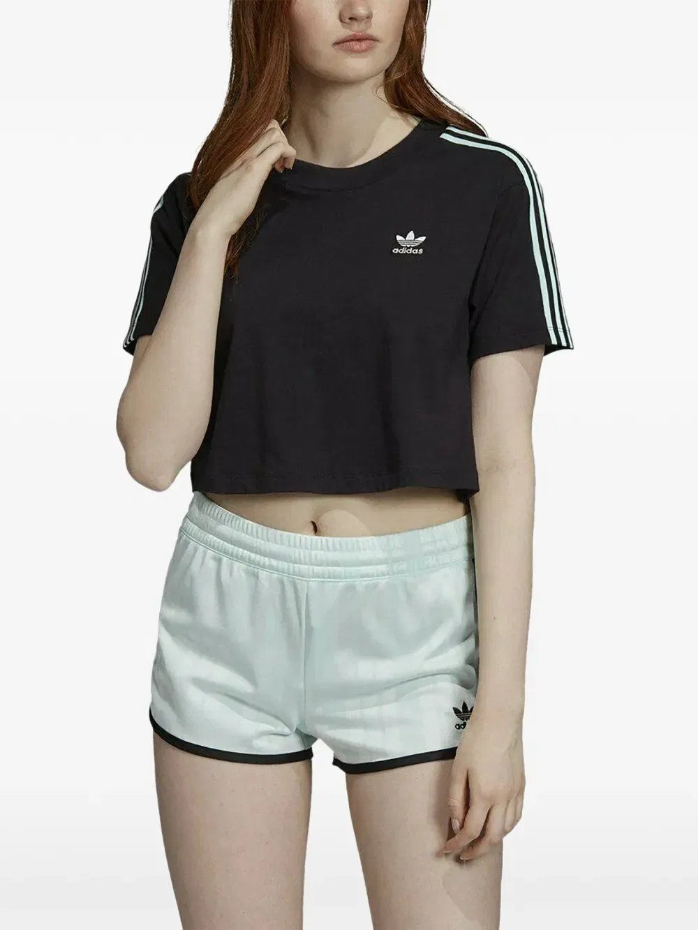 Укороченная футболка с тремя полосками Adidas, черный