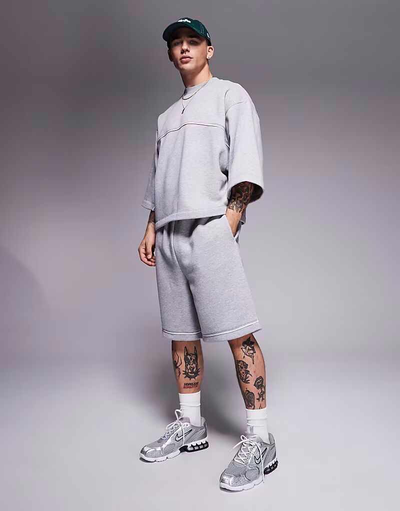 

Свободные шорты ASOS DESIGN с кантом серого меланжевого цвета