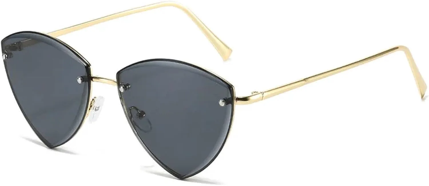 

Винтажные солнцезащитные очки без оправы для женщин и мужчин, роскошные очки-«кошачий глаз» без оправы с защитой от УФ-излучения UV400 VVTWSSW, Gold-black