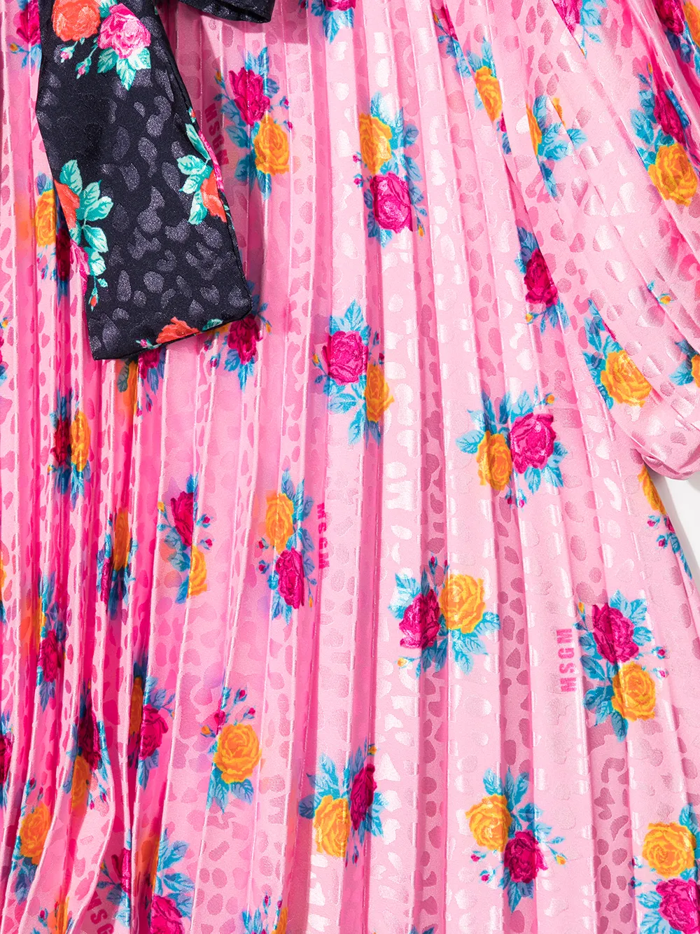 Плиссированное платье миди с цветочным принтом MSGM Kids, розовый — фото 3
