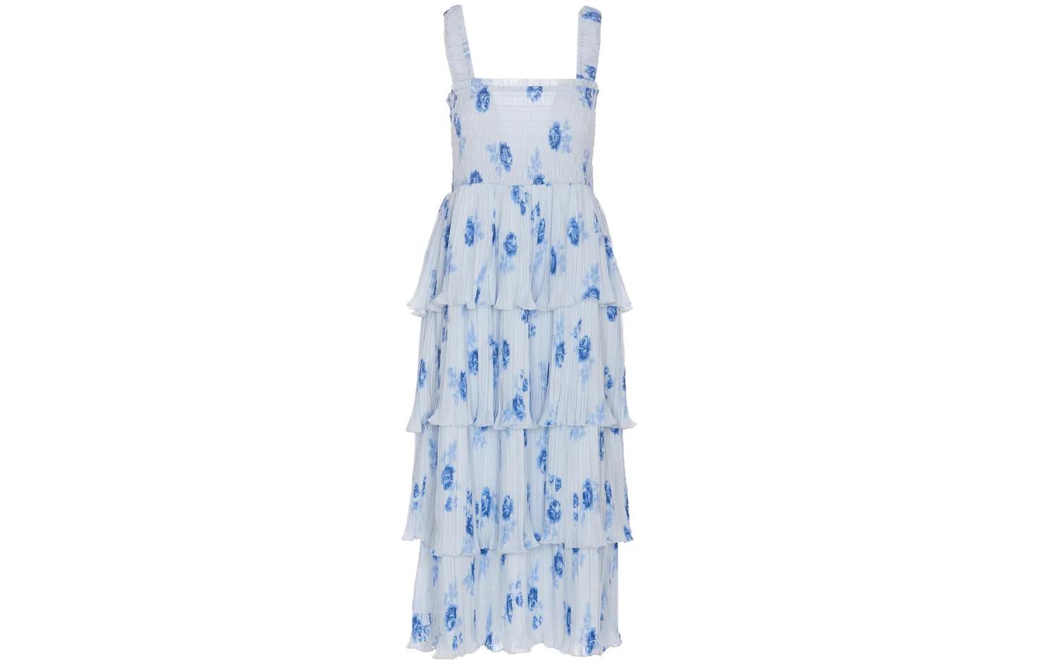 

GANNI Платье плиссированное с цветочным принтом, синее