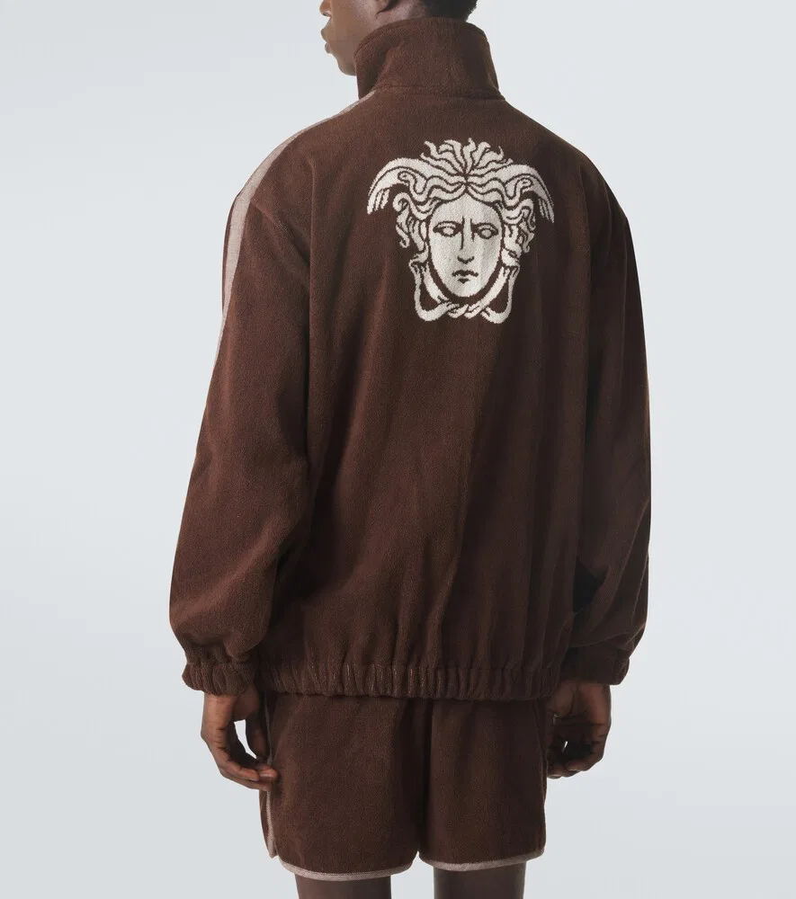 Толстовка на молнии из хлопковой махровой ткани с логотипом Versace, коричневый — фото 4