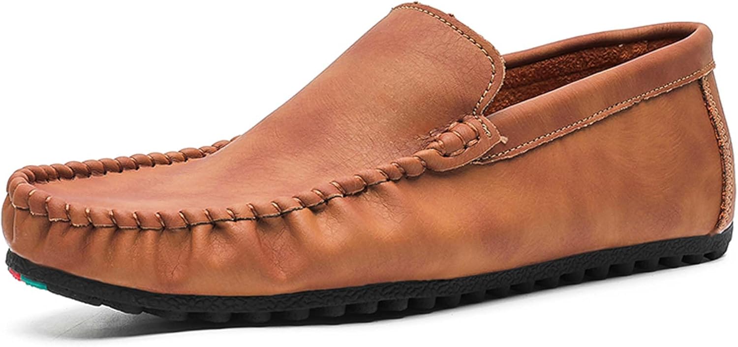 

Мужские лоферы без застежек с модными складками, кожаные, для деловой одежды, формальной одежды, лодочные туфли, противоскользящие и удобные для работы, вождения и прогулок Generic, коричневый