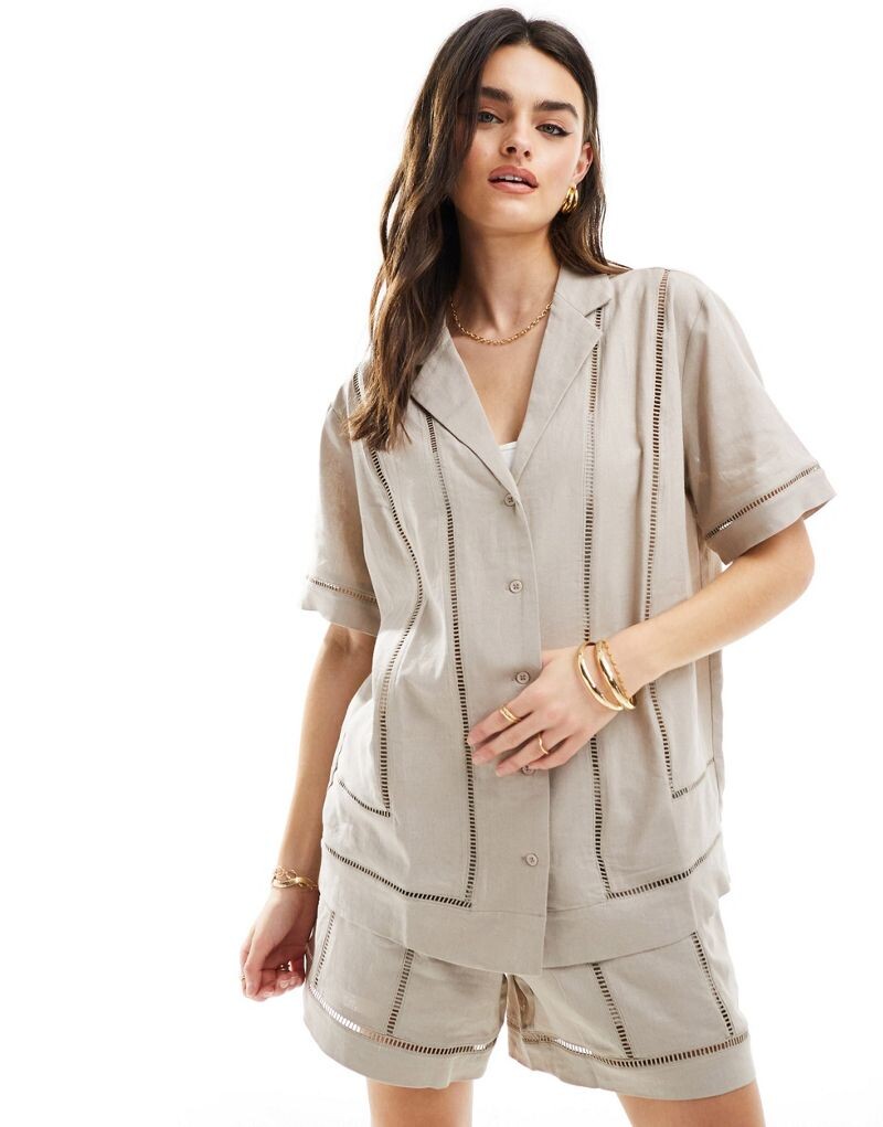 

ASOS DESIGN – коричнево-серая рубашка с ажурным узором