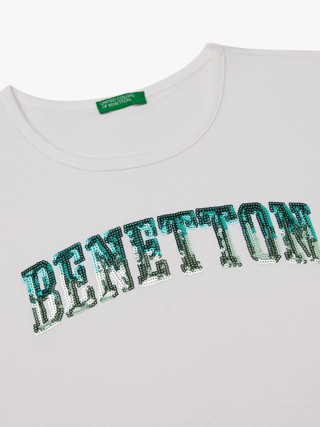 Детская футболка без рукавов с блестками и вышивкой Benetton, Optical White — фото 3