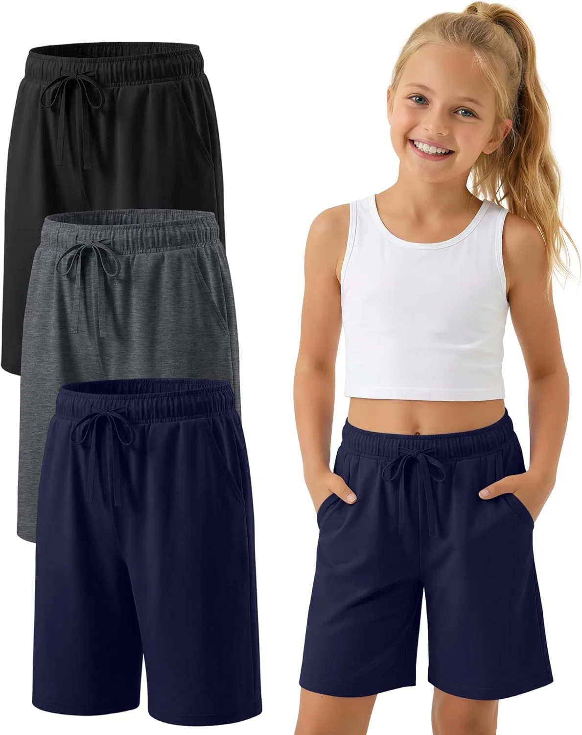 Детские бермуды 3 шт, YooAurvox, Black, Dark Mixed Gray, Navy Blue