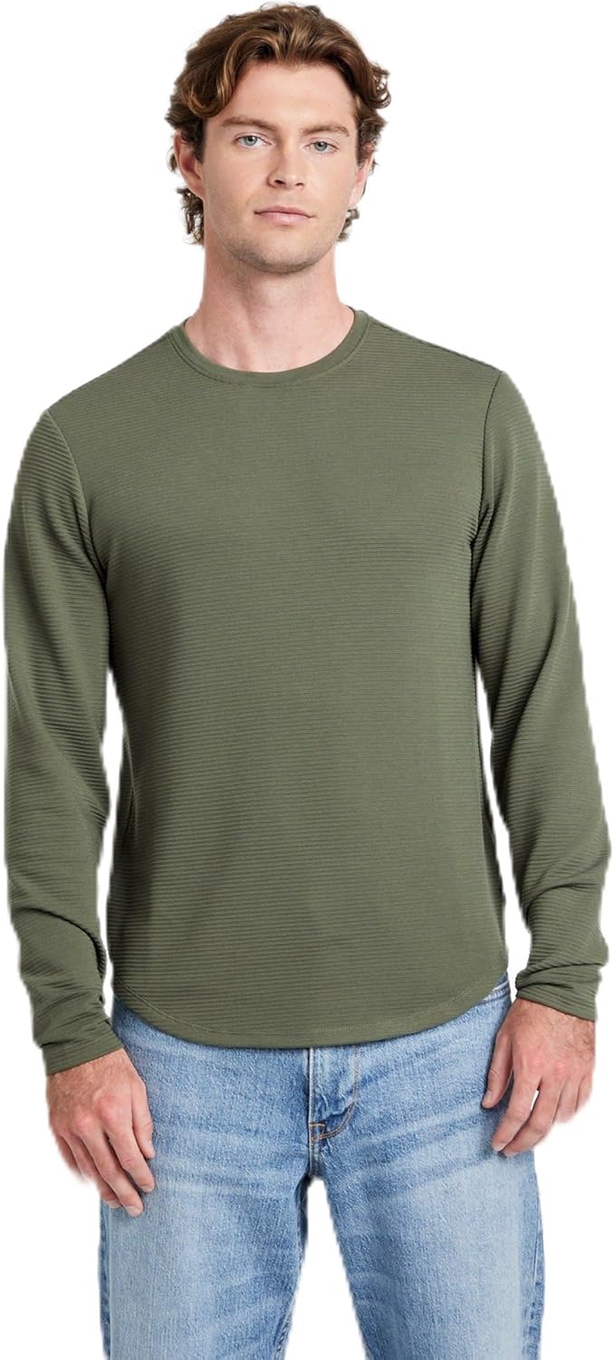 

Мужская футболка GUESS с длинным рукавом и линейной текстурой, Green Depths